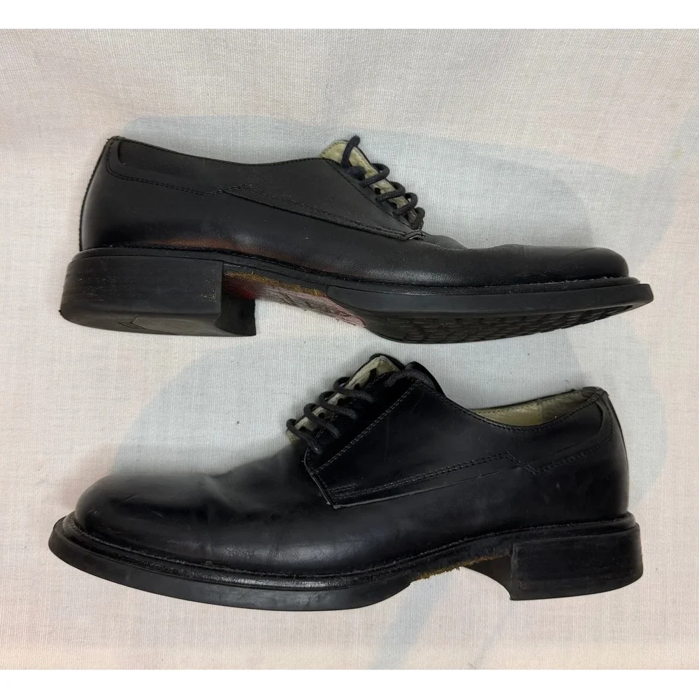 Kenneth Cole New York Mens Black Leather Square Toe Derby Shoes Made Italy 9.5